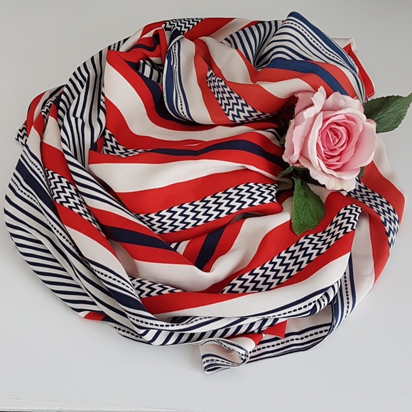 Vero Moda Accessories - Vero Moda Red White Blue Striped Hakima Long Scarf 78 x 40 inch Polyester India